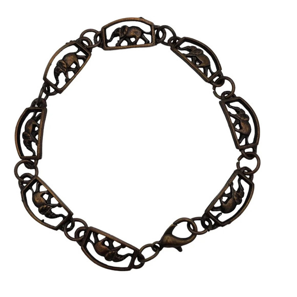 7.5" Brushed Bronze Elephant Paneled Link Womens Bracelet - Picture 3 of 7